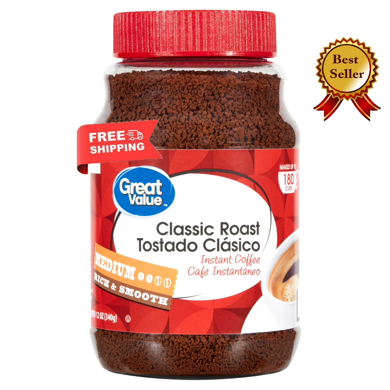 Great Value Classic Medium Roast Instant Coffee, 12 oz