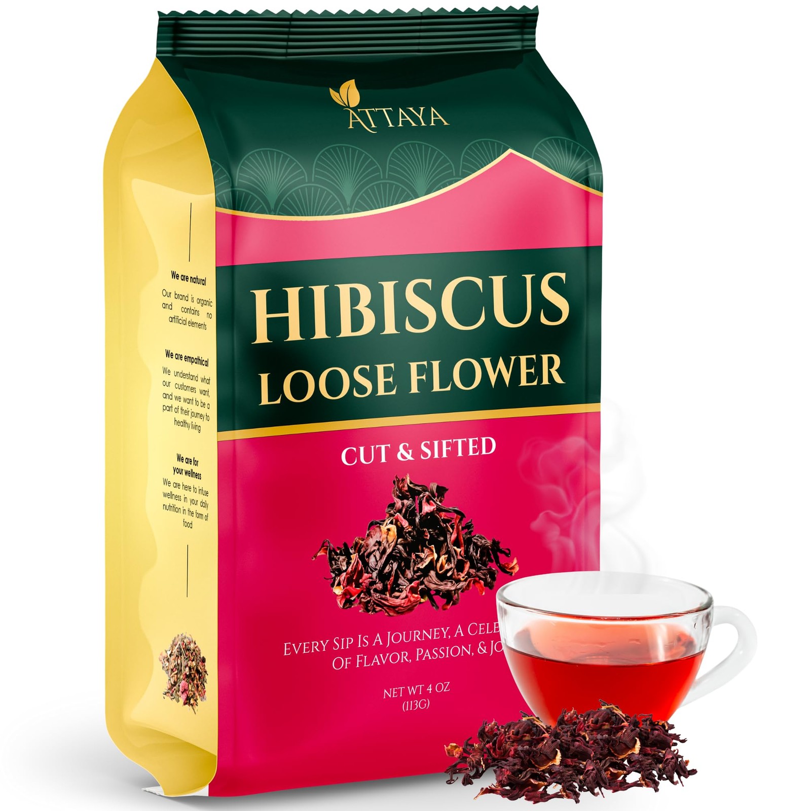 Natural Hibiscus Loose Flowers, Cut & Sifted 4oz | 100% Pure, Dried, Caffeine…