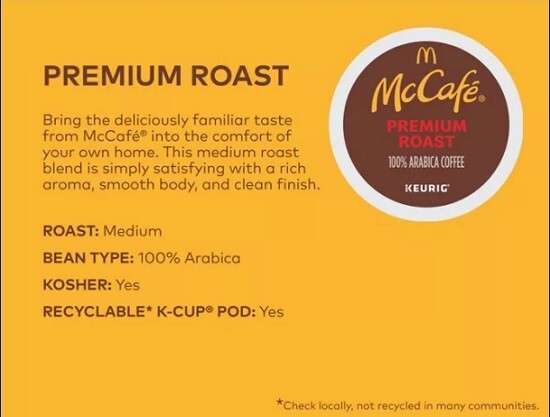 McCafé Premium Roast Coffee, Medium roast, 96 count. Free Shipping