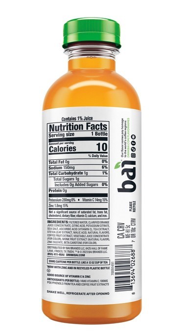 Bai Antioxidant Infused Water Beverage, Costa Rica Clementine, 8 bottles