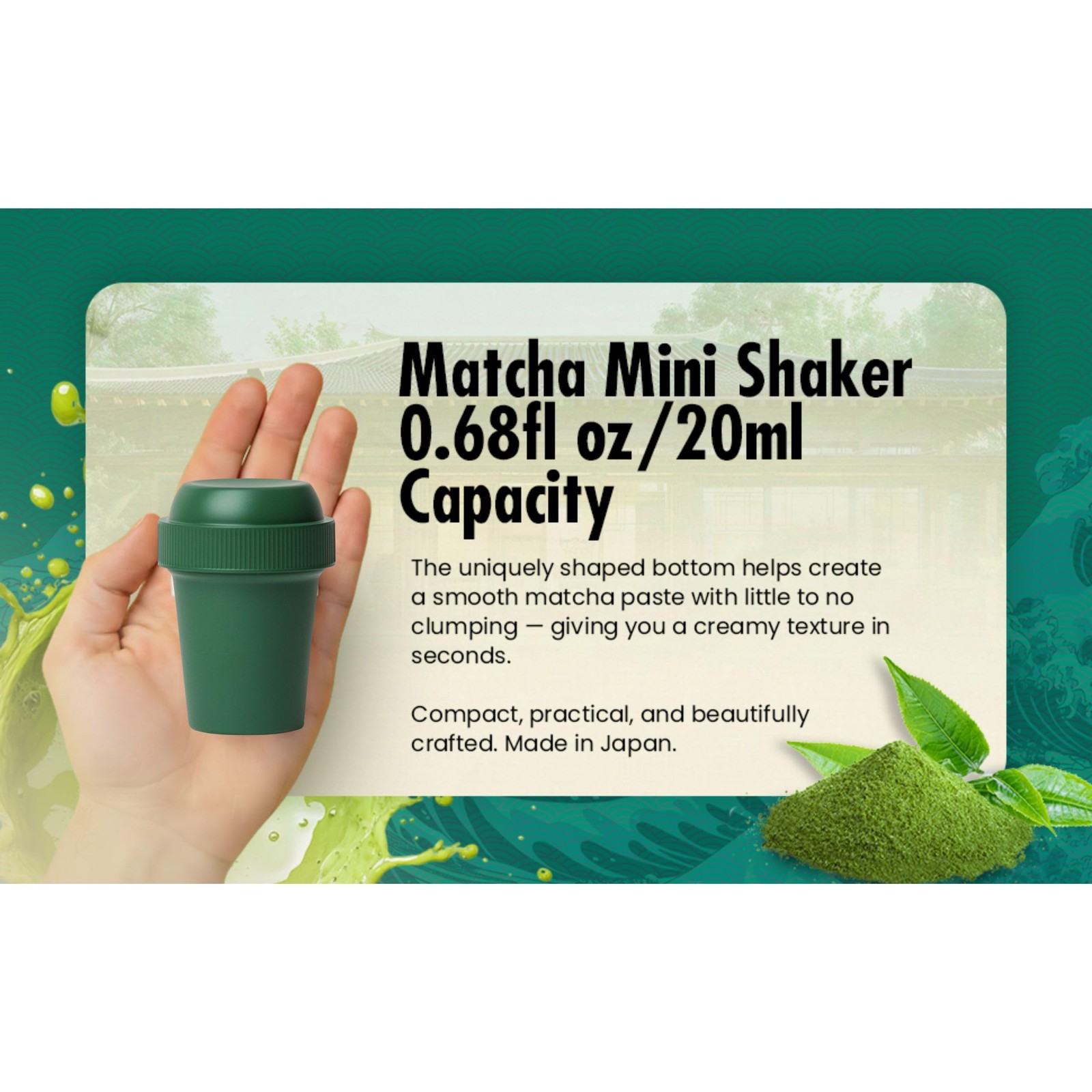 Premium Matcha Mini Shaker Cup To Go (0.68 fl oz) – Modern & Compact Green Te…