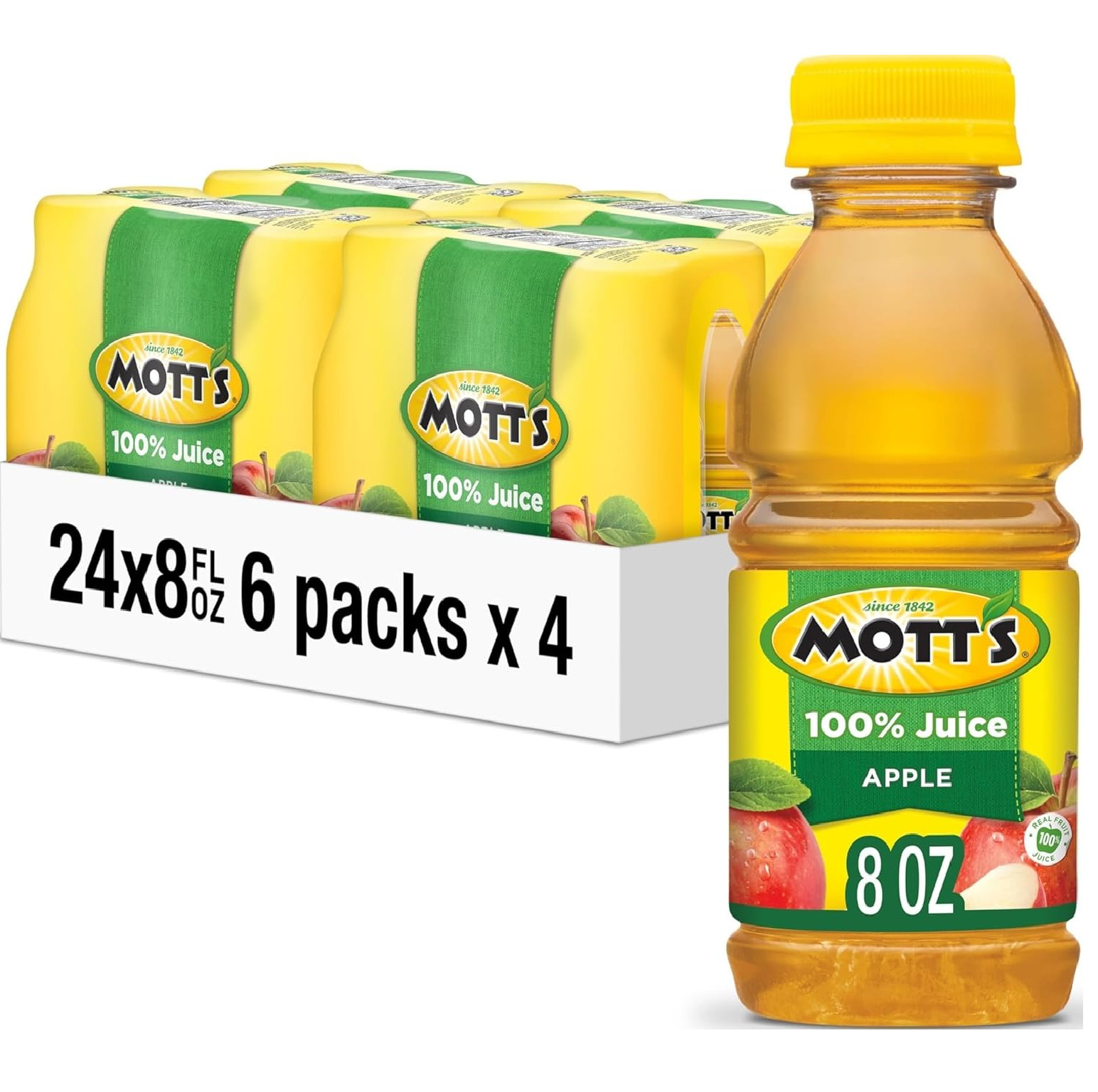 Mott’s 100% Original Apple Juice, 8 Fl Oz Bottles, 24 Count (4 Packs Of 6), 2 Se