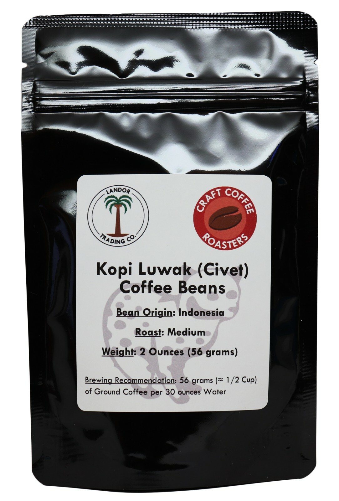 Kopi Luwak Coffee 2 Oz (56 grams) – Whole Bean – Medium Roast – 100% Pure