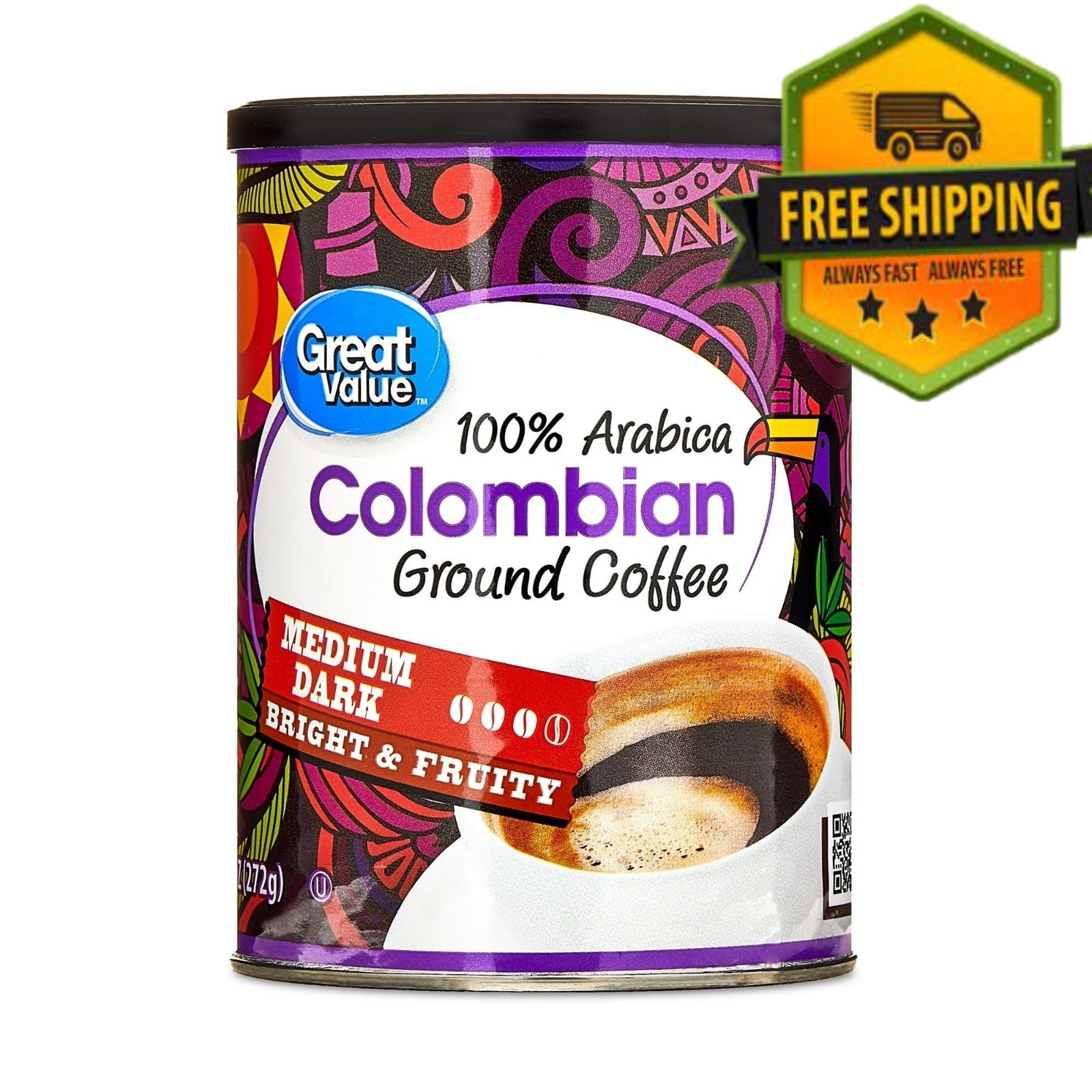 Great Value Colombian Roast Ground Coffee 9.6oz Naturally Caffeinated
