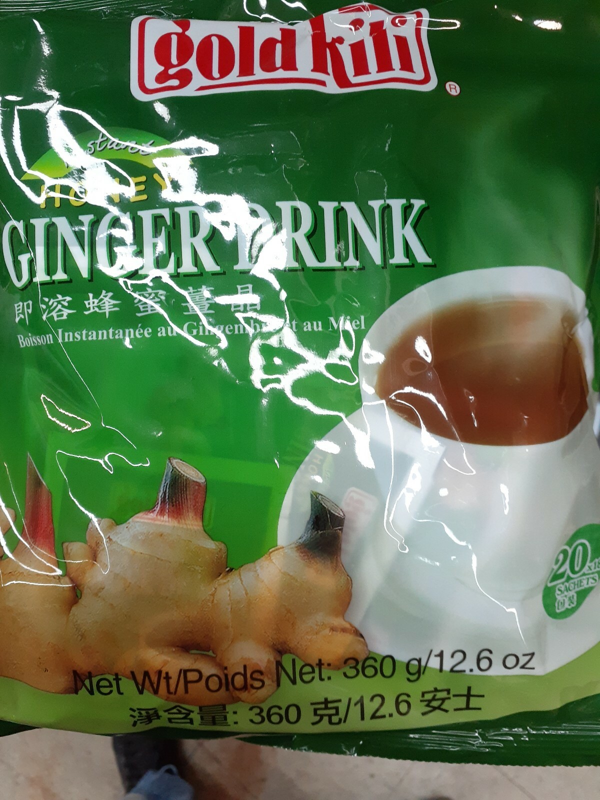 Gold Kili Natural Instant Honey Ginger Tea Drink, 360g Bag (20 Sachets)👑