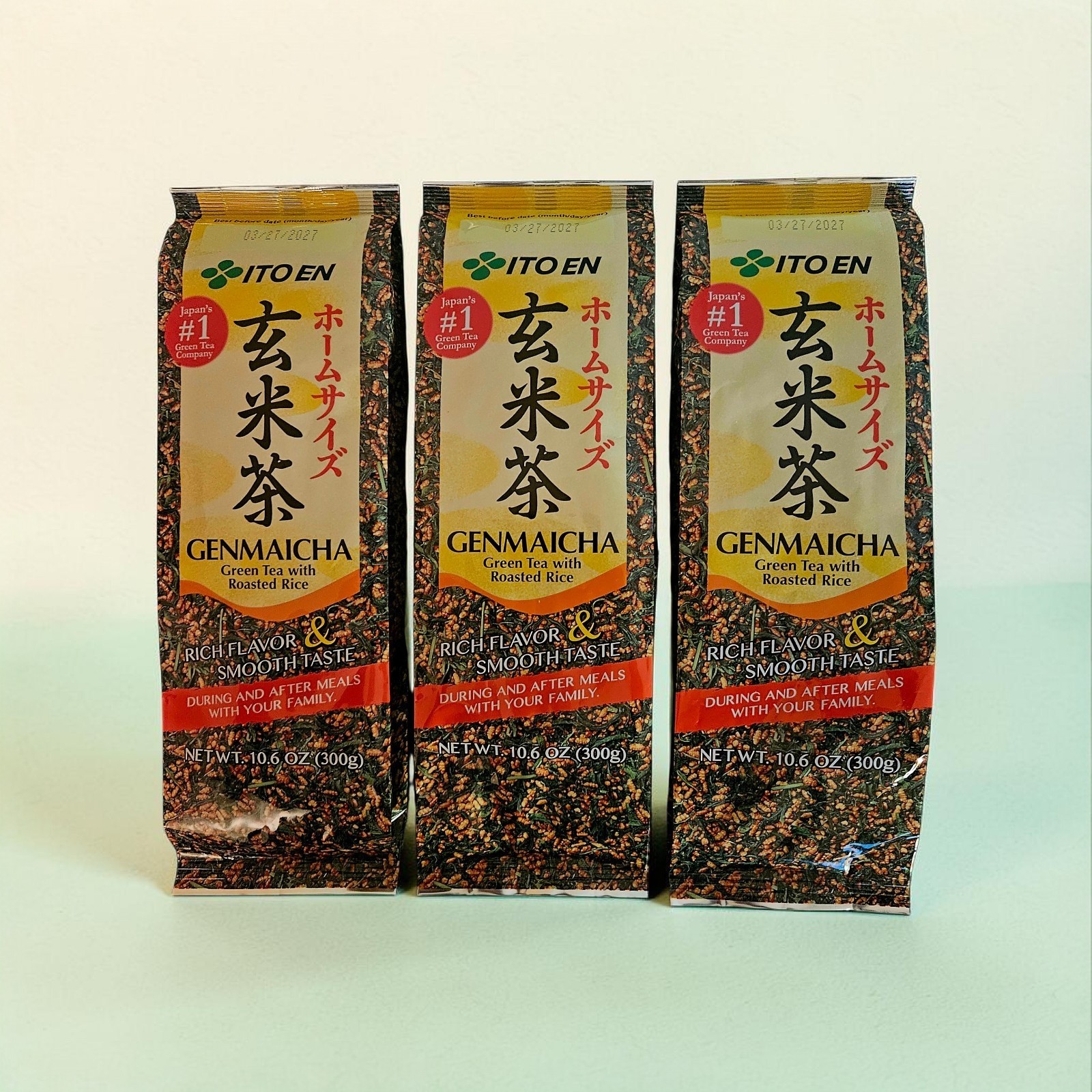 ITO EN Japanese Genmaicha Green Tea with Roasted Rice 10.6oz 300g-Packs of Three