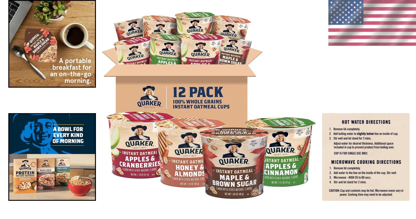 Ready-to-Enjoy Instant Oatmeal Cups – 4 Flavors, 12 Cups for Breakfast Anytime