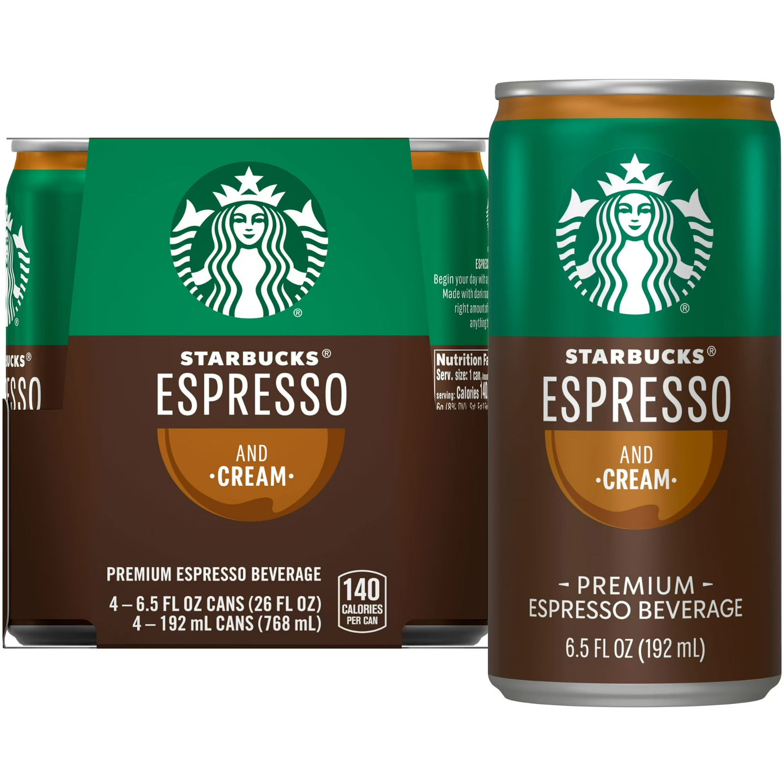 Starbucks Ready to Drink Coffee, Espresso & Cream, 6.5oz Cans (12 Pack)