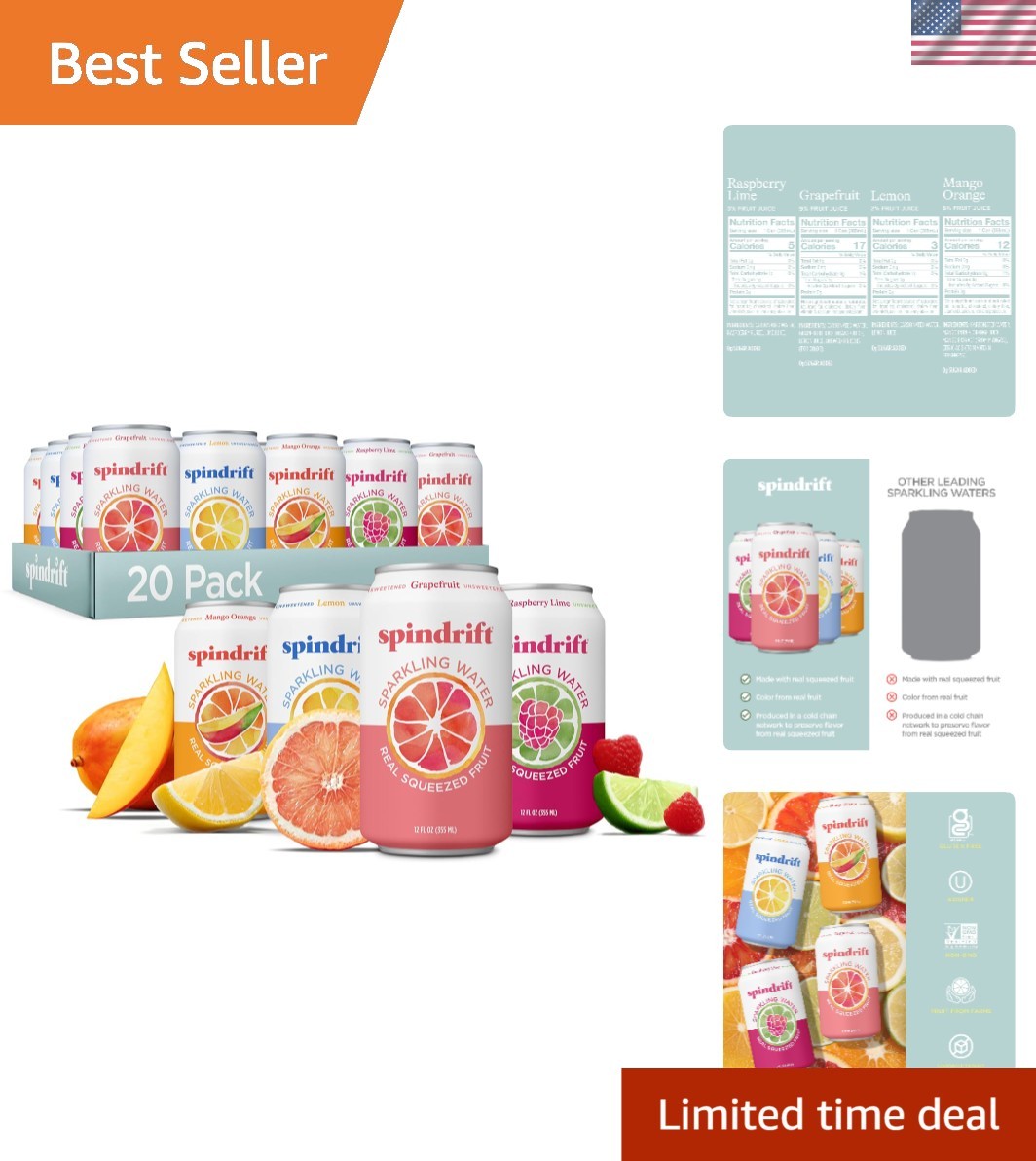 Sparkling Water, 4 Flavor Variety Pack, Made with Real Squeezed Fruit, 12 Fl …