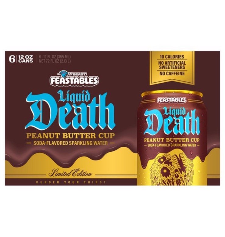 Liquid Death Mr Beast Feastables Peanut Butter Cup Sparkling Water 6 12 oz cans