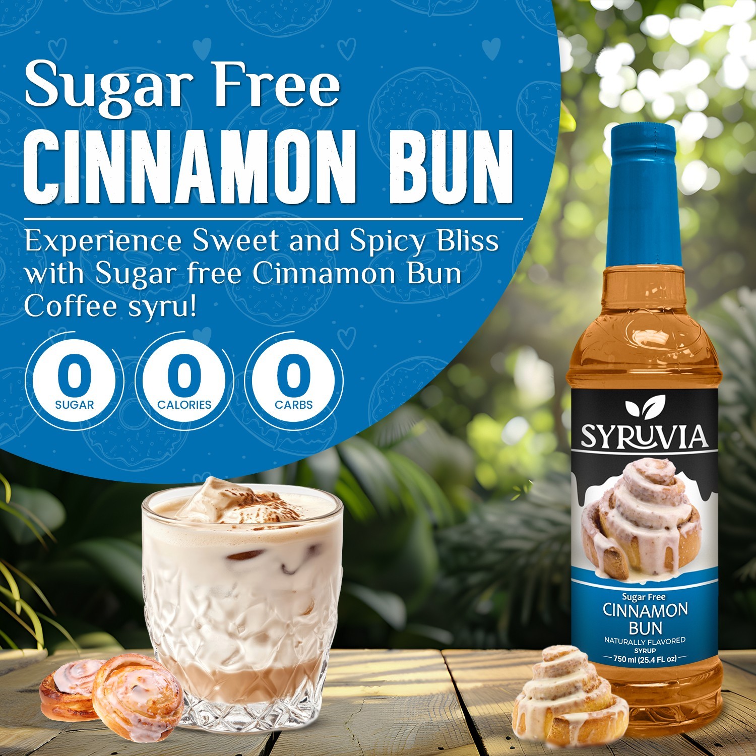 Syruvia Sugar Free Cinnamon Bun Syrup 25.4 fl oz, Perfect for Drinks, & More