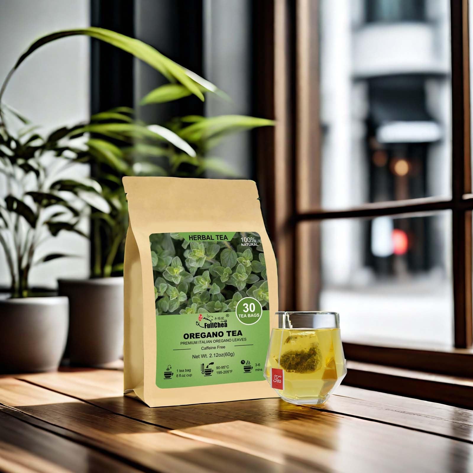 Fullchea – Oregano Tea Bags, 30 Teabags, 2G/Bag – Premium Oregano Leaves – Non-G