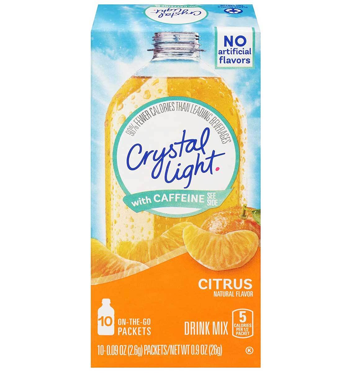Crystal Light Citrus Drink Mix Powder Packets W/ Caffeine – 10 Ct – Pack of 12