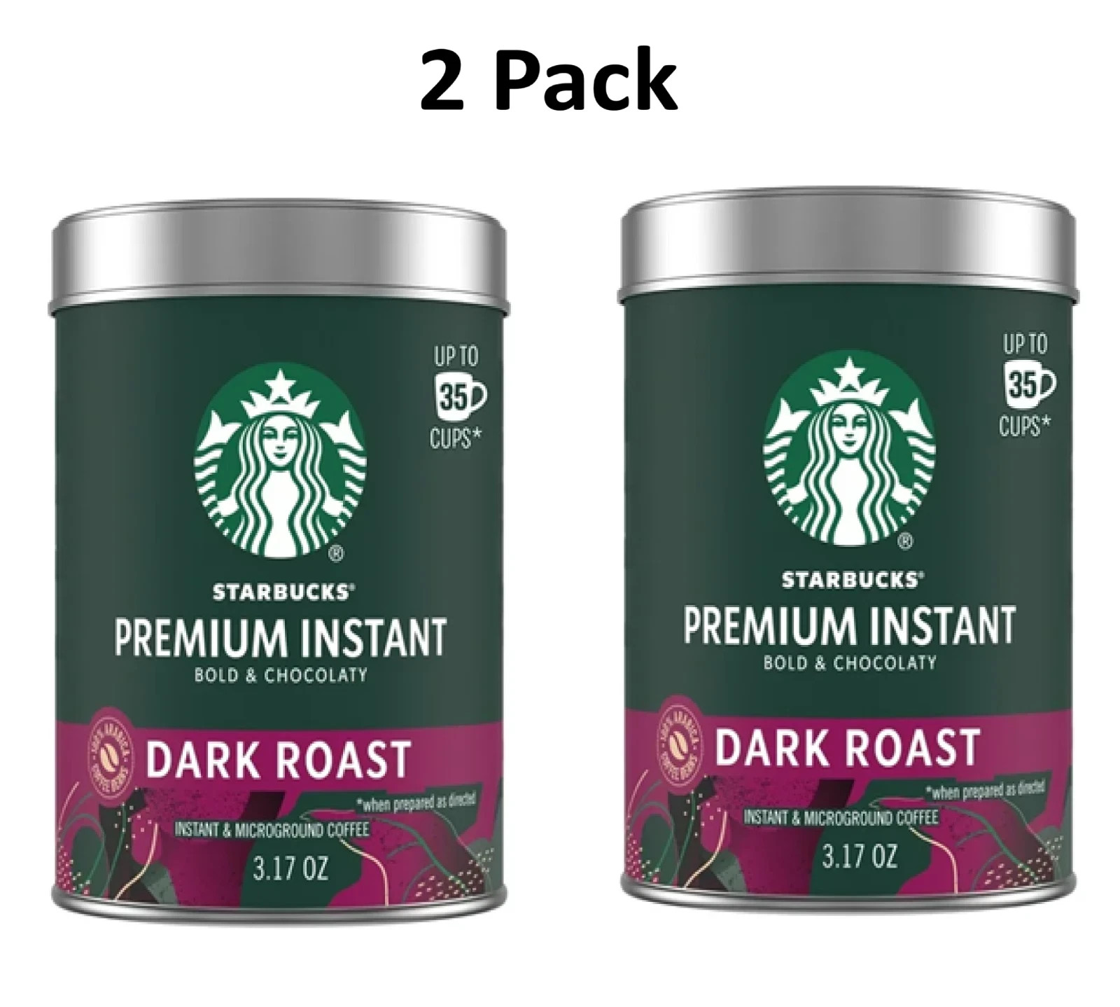 (2 Pack) Starbucks Premium Instant Coffee, Dark Roast, 100% Arabica, 3.17 Oz Ea