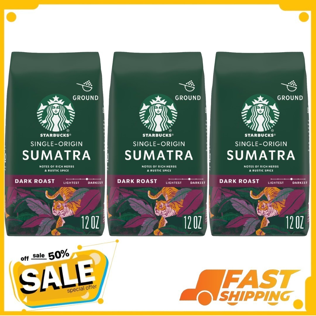 ( 3 Pack ) Starbucks Single-Origin Sumatra, Ground Coffee, Dark Roast, 12 oz