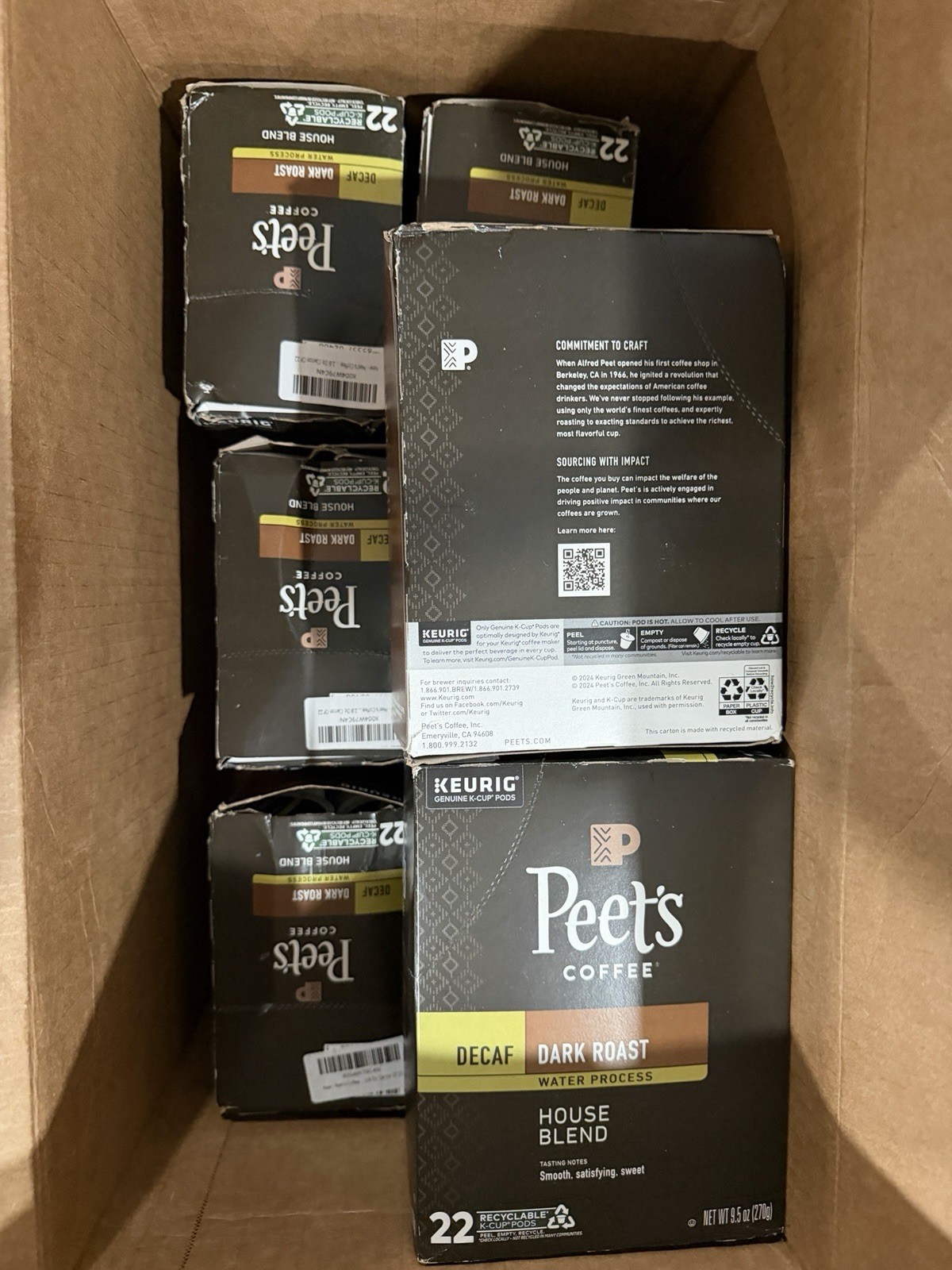 Peet’s Decaf House Dark Roast Coffee, Keurig K-Cup Pods, 22 Count