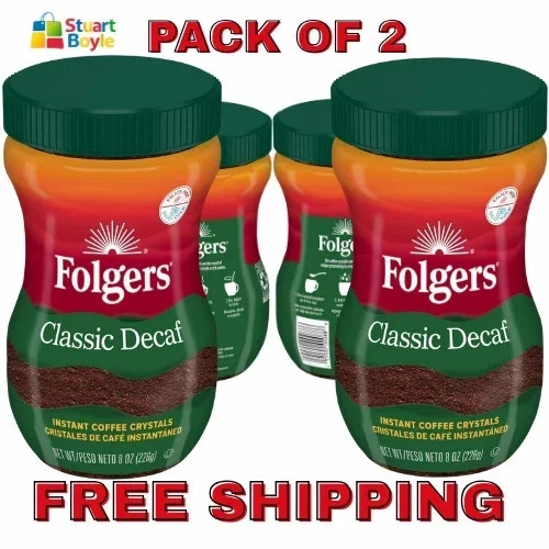 (2 Pack) Folgers Classic Decaf Instant Coffee, 8 oz Jar (FRESH) Free Shipping