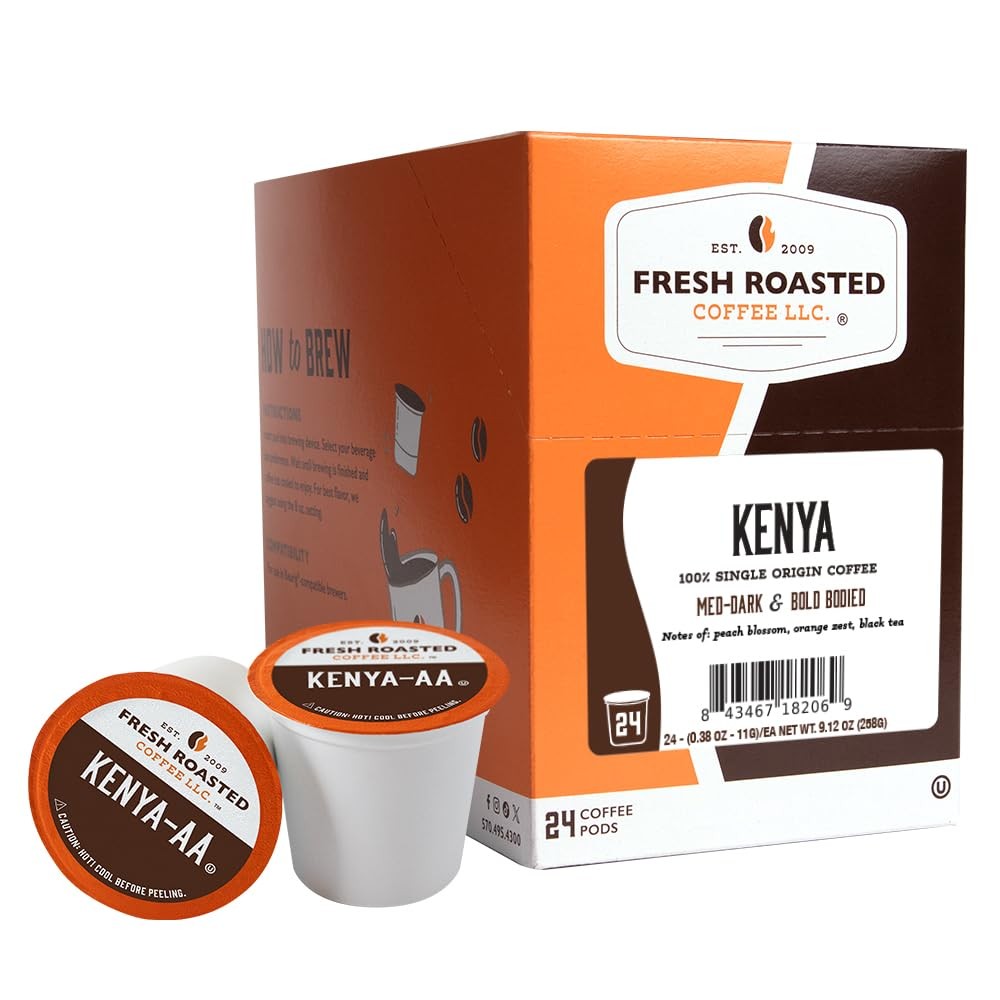 Fresh Roasted Coffee, Kenya KCup Pods for Keurig Brewers, MedDark Roast, Kosh…