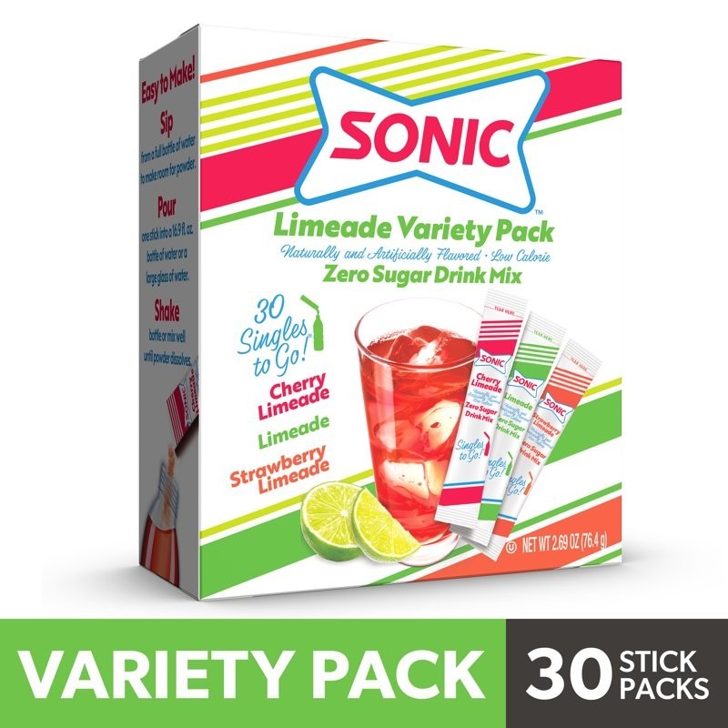 Sonic Limeade Sugar-Free Variety Pack Singles to Go Powdered Drink Mix, 30 Count