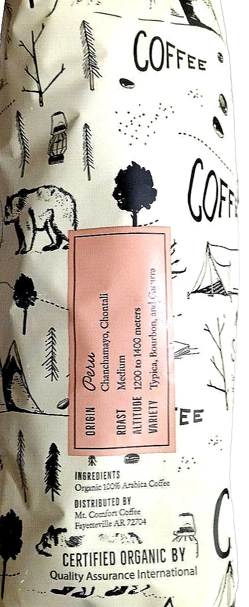 Mt. Comfort Organic Peru Medium Roast Whole Been Coffee 2.5 lb Bag EXP 03/2025
