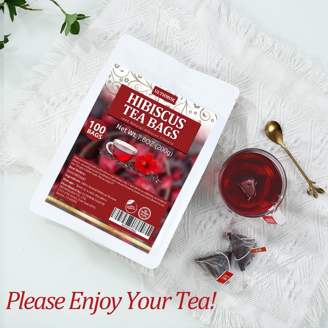 Dried Hibiscus Tea Bags 100 Count Natural Caffeine Free Flower Brew Herbal