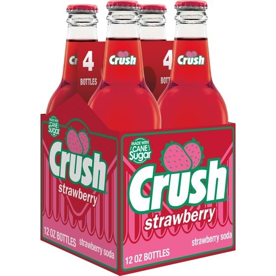 Crush Strawberry Soda Made with Sugar, 12 fl oz glass bottles, 4 pack