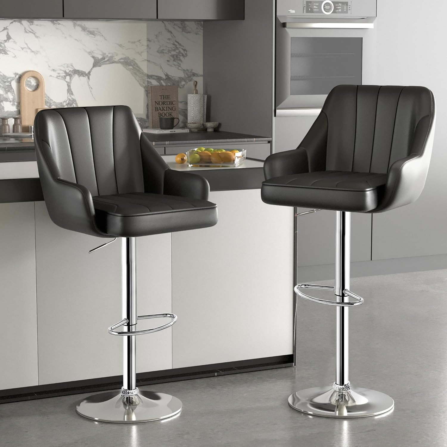 Bar Stools Set of 2, Adjustable Barstools, Counter Height Stools with Back an…