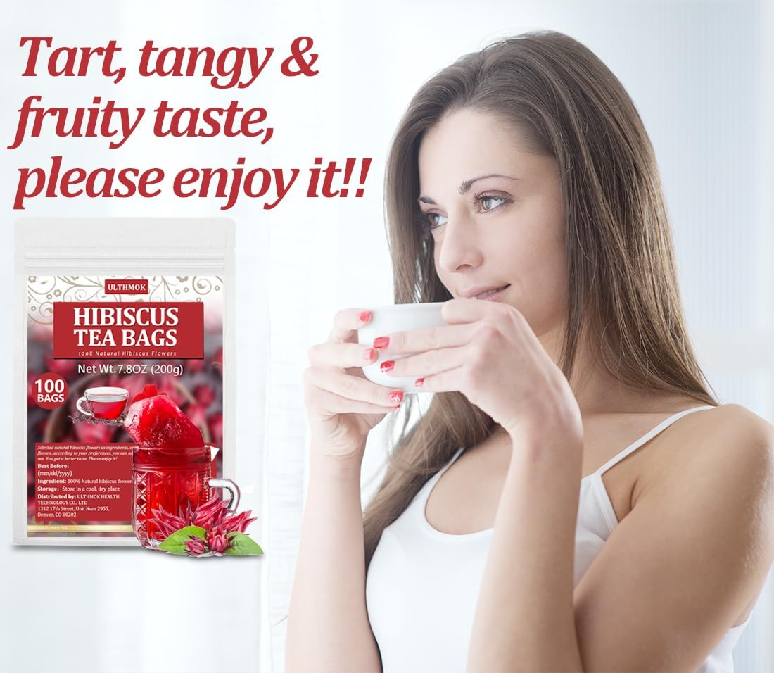 Dried Hibiscus Tea Bags 100 Count Natural Caffeine Free Flower Brew Herbal