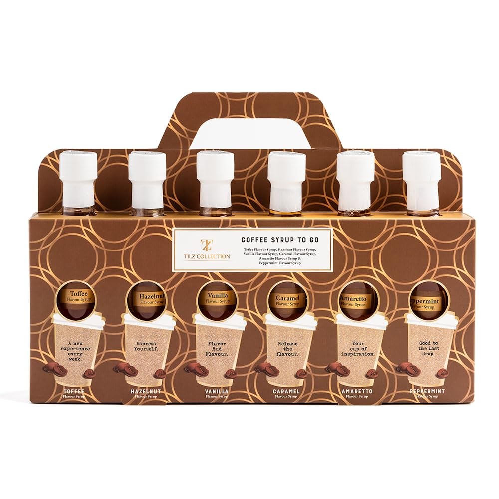6 Pack Premium Coffee Syrup Gift Set Vanilla Caramel Toffee 75ml Bottle Assorted