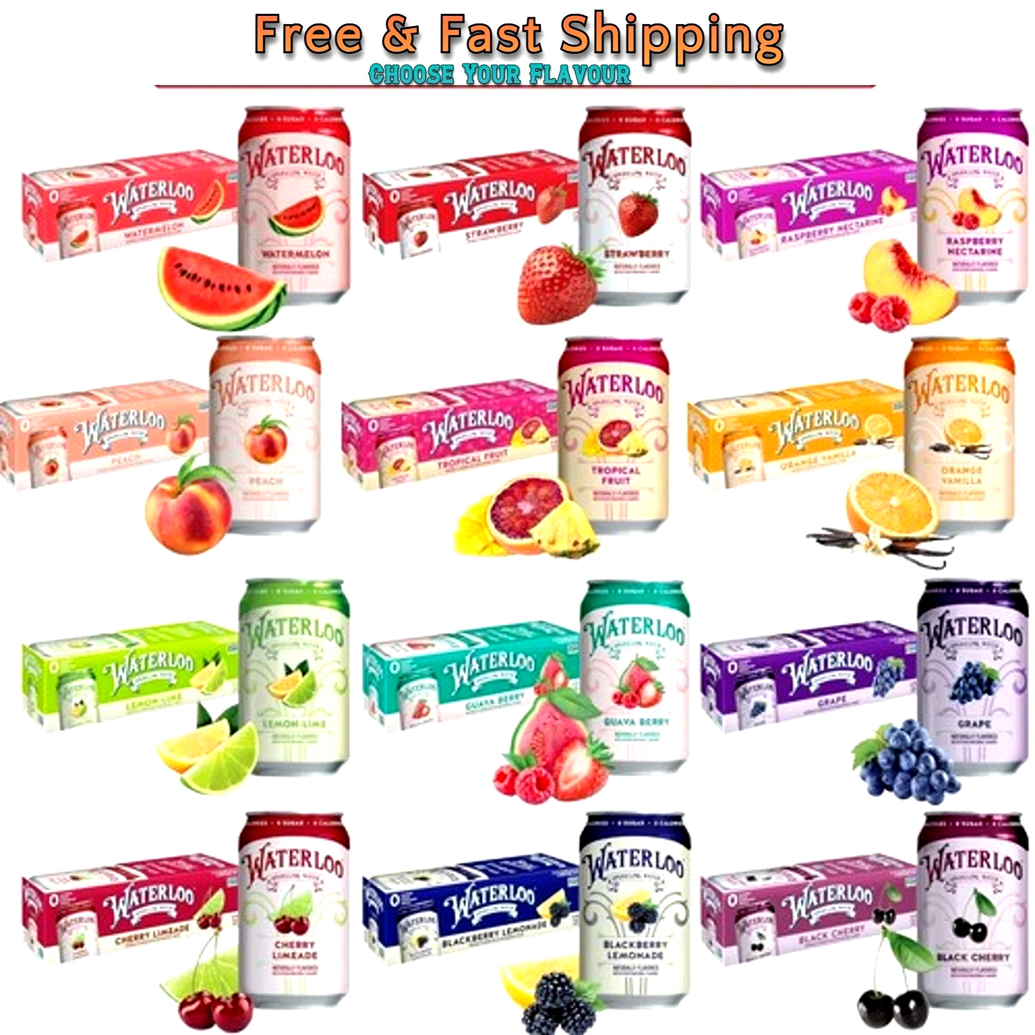 Waterloo Sparkling Water Naturally Flavored 12 Fl Oz Cans (Pack of 12)