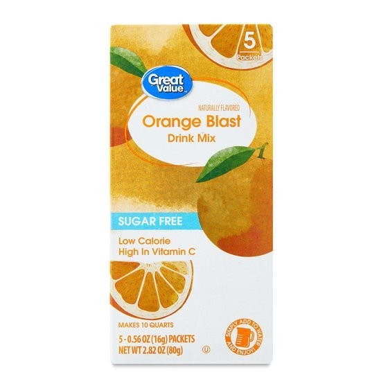 (3 pack) Great Value Sugar-Free Orange Blast Drink Mix Powder, 0.56 oz, 5 Count