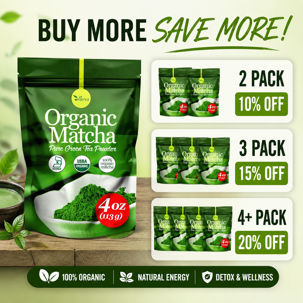 Organic Matcha Green Tea Powder 100% Pure Matcha 4oz