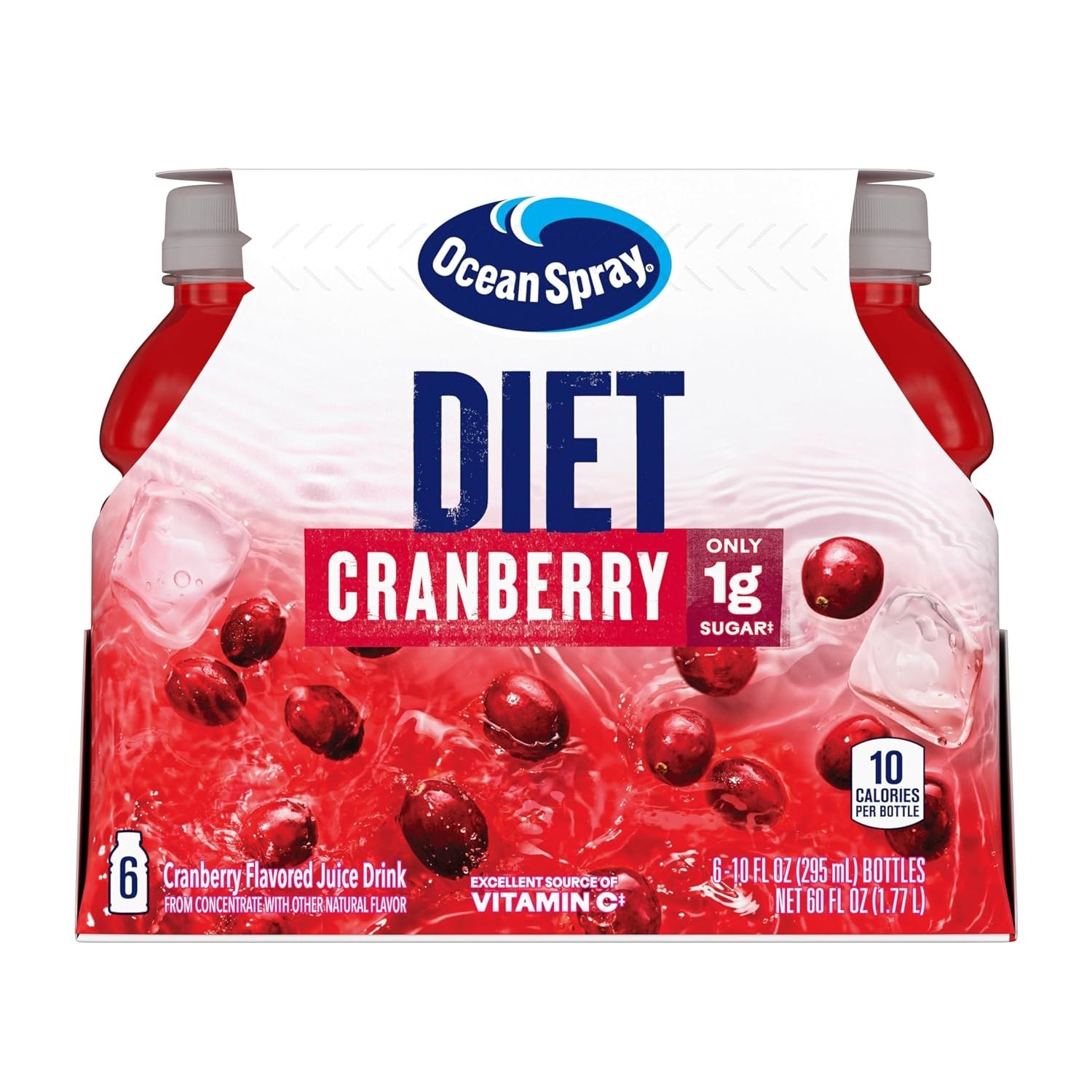 Diet Cranberry Juice Drink Pack of 6 – 10 Fl Oz Bottles, Guilt-Free Refreshment