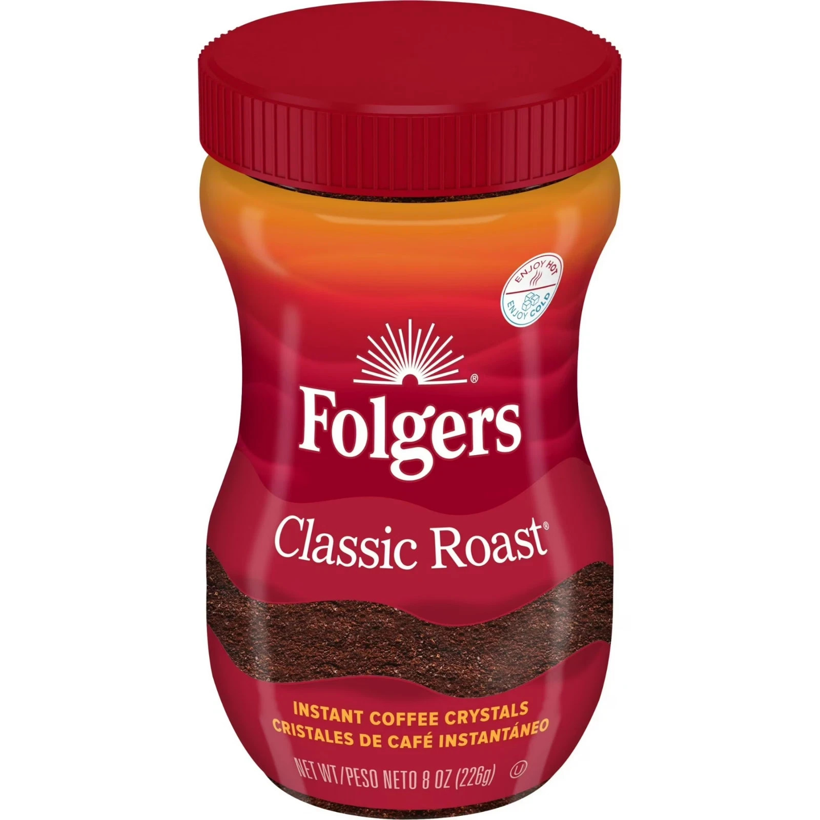 Folgers Classic Roast Instant Coffee, 8 oz Jar New