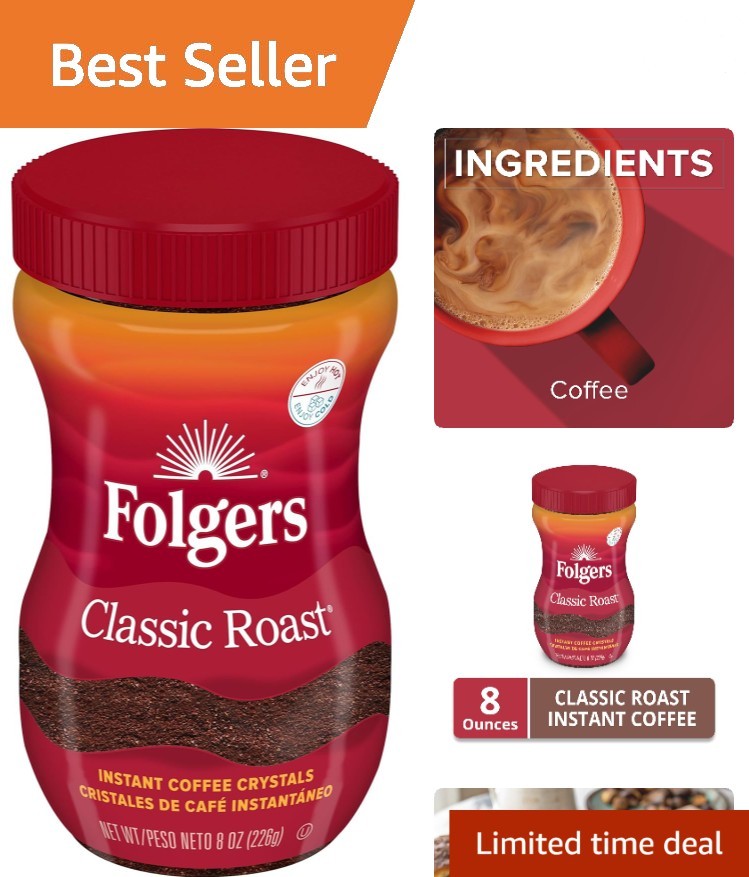 8 Oz Classic Roast Instant Coffee – Enjoy Rich Aroma Coffee Anytime, Hot or Iced