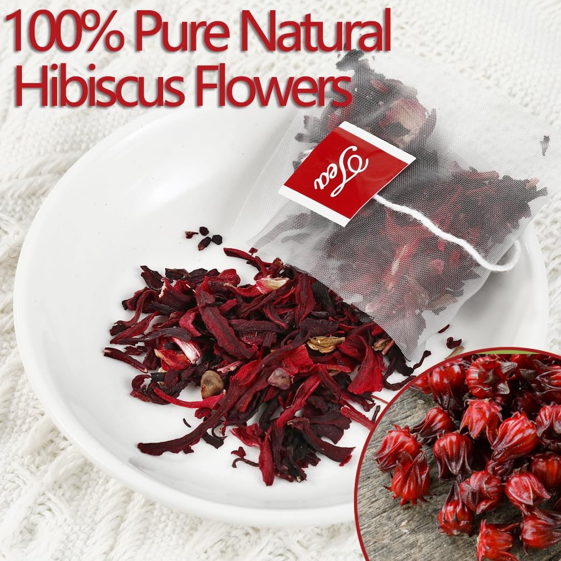 Dried Hibiscus Tea Bags 100 Count Natural Caffeine Free Flower Brew Herbal