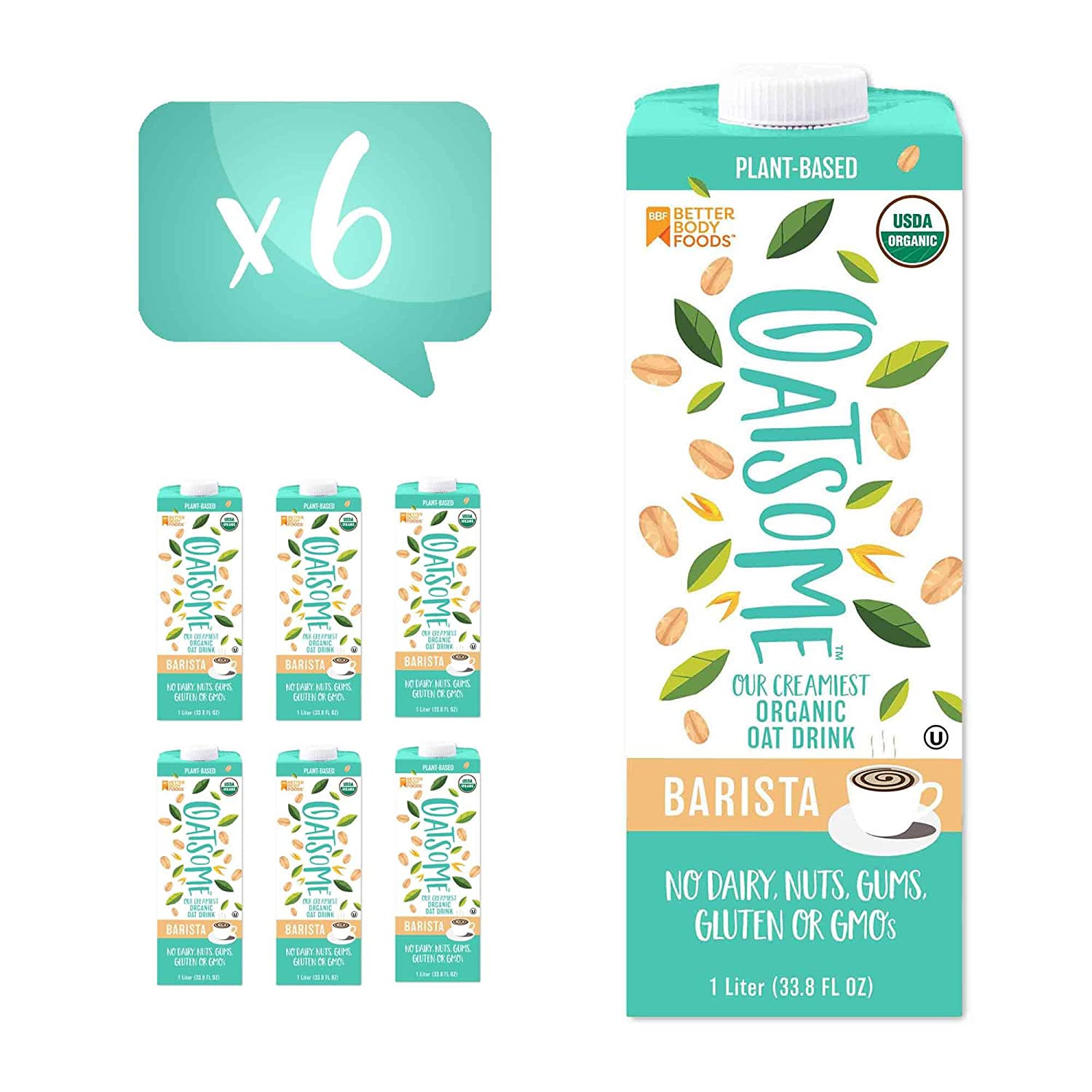Oatsome Organic Oat Milk, Barista Blend, Gluten-Free, Dairy-Free (6 Pack), 33.8
