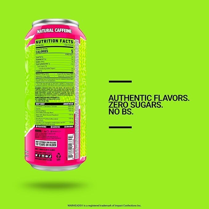 Ghost Energy Ready to Drink 16 Ounce Cans (Warheads Sour Watermelon, 12 Cans)