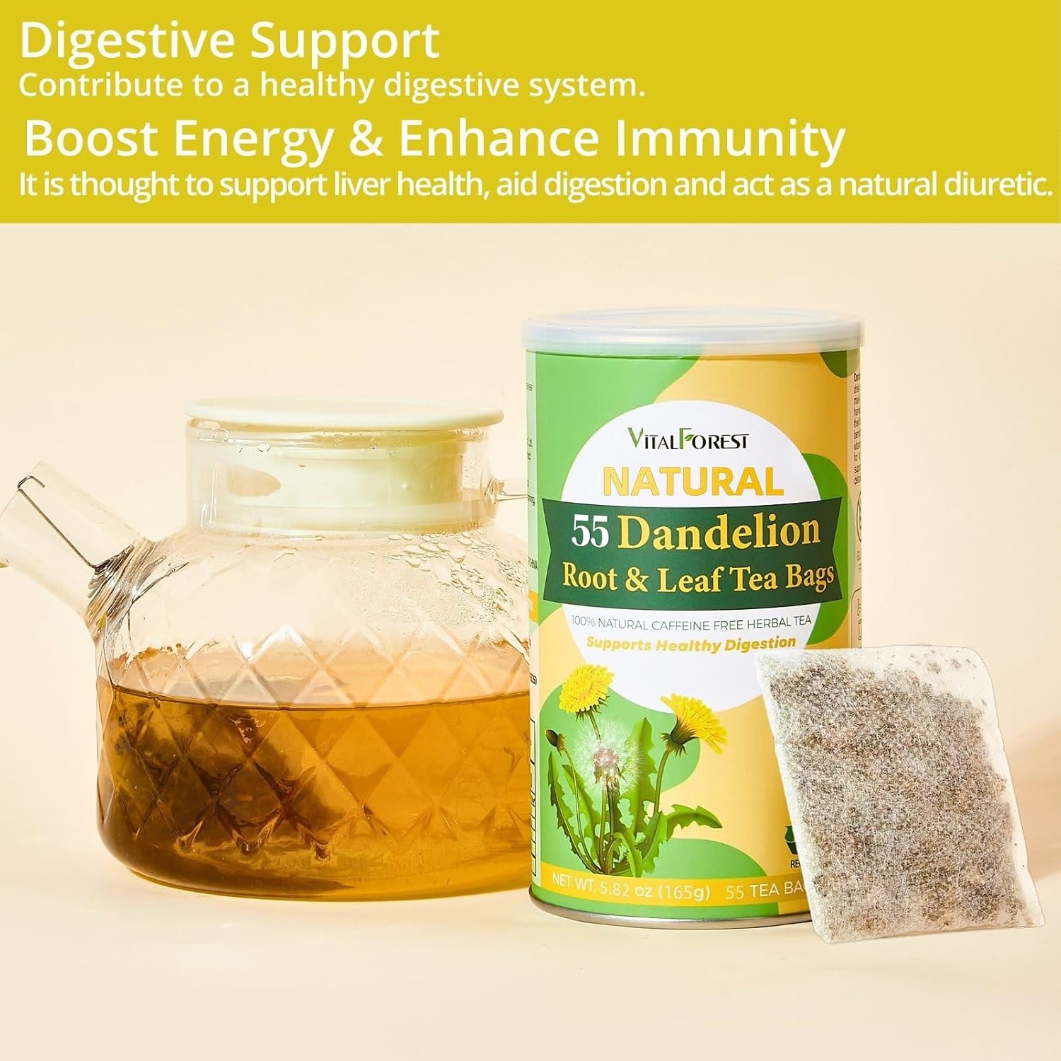 55 Dandelion Tea Bags, 3g/Bags 5.82oz, Natural Dandelion Leaf and Root Tea,