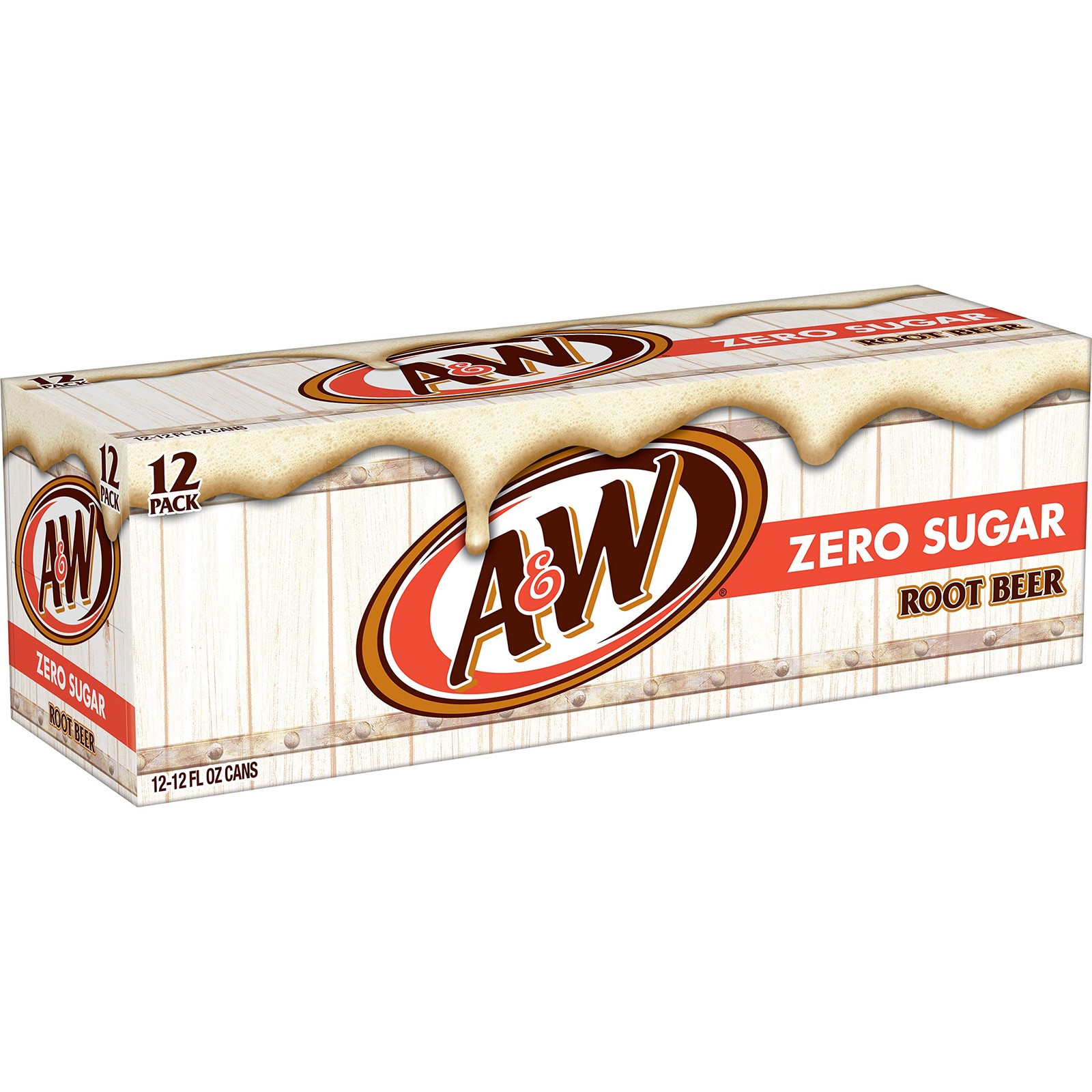 A&W Zero Sugar Root Beer Soda, 12 fl oz cans, 12 count 12 Fl Oz (Pack of 12)