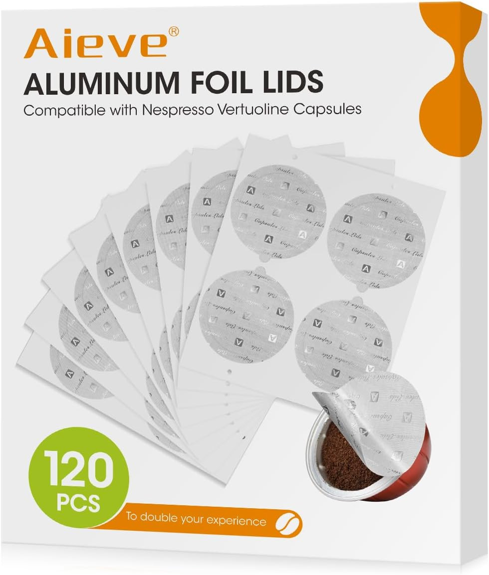 120 Pcs Aluminum Foil Seal Lids for Reusable Nespresso Pods Vertuo Compatible wi