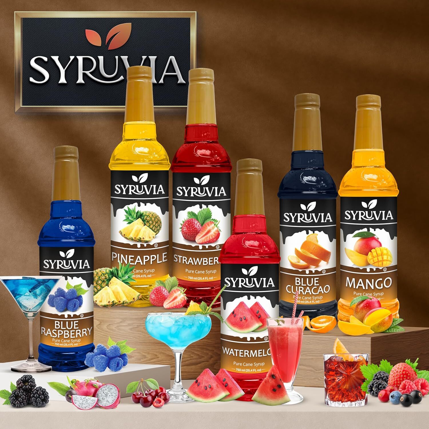 Syruvia Raspberry Syrup 25.4 fl oz, Premium Flavoring for Beverages & More