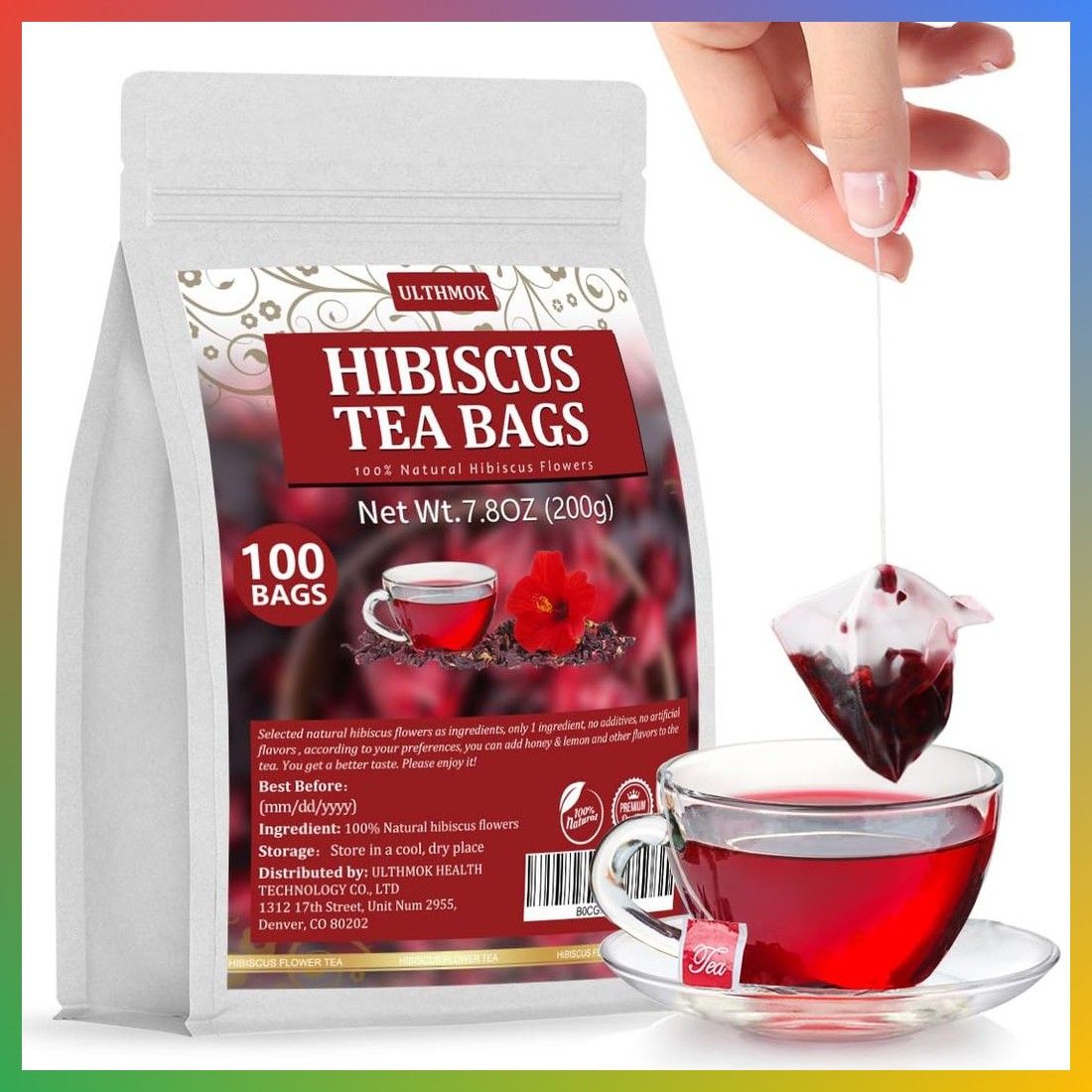 Dried Hibiscus Tea Bags 100 Count Natural Caffeine Free Flower Brew Herbal