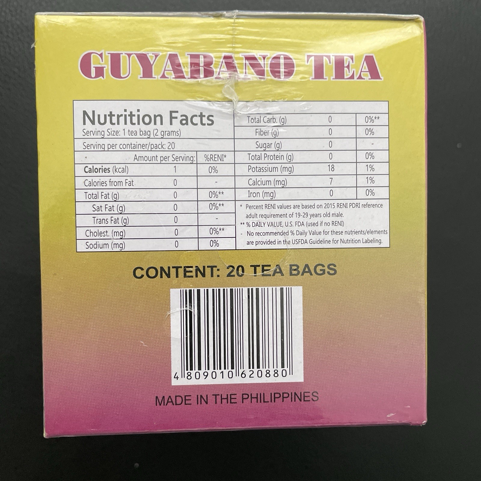 SGB All Natural Guyabano Herbal Tea 2 Grams x 20 Tea Bags 100% Natural Herbs