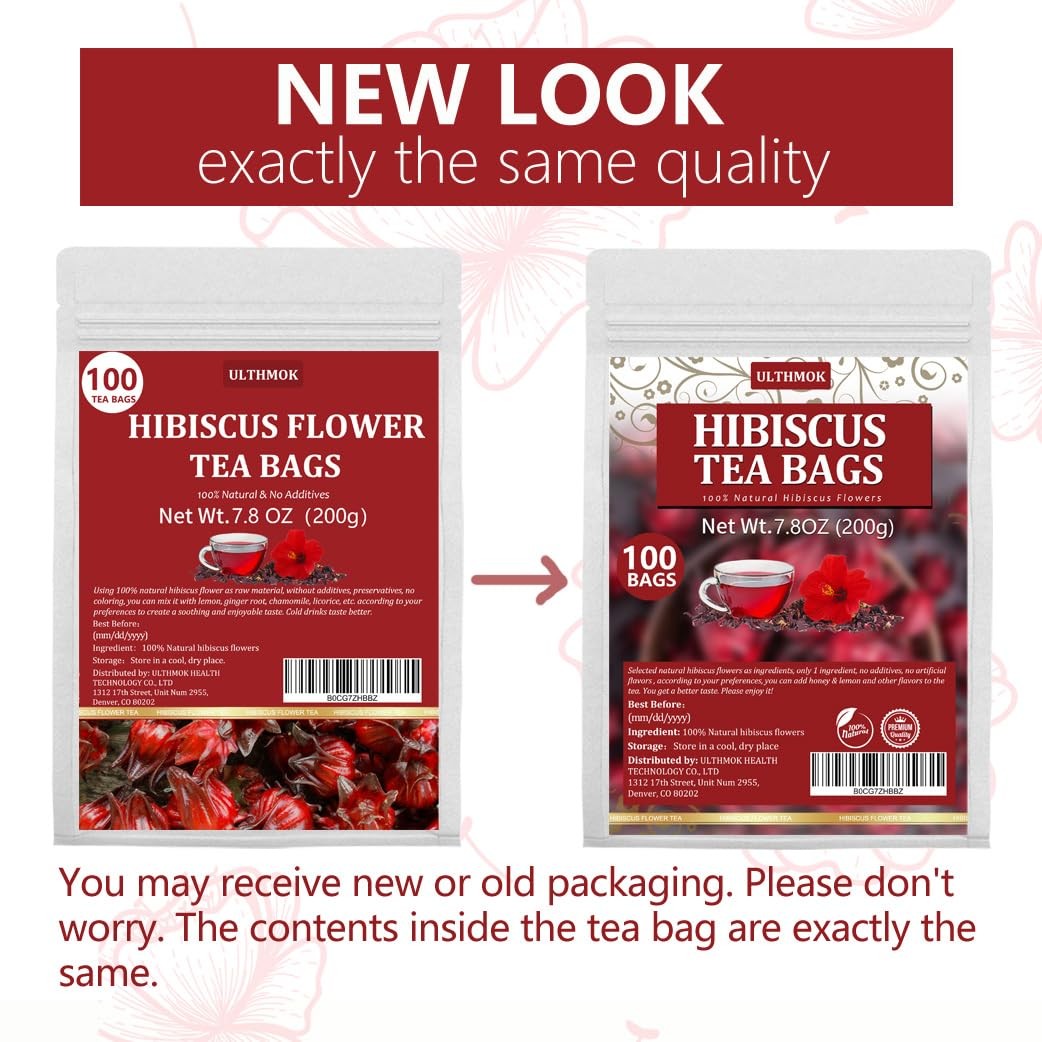 Dried Hibiscus Tea Bags 100 Count Natural Caffeine Free Flower Brew Herbal