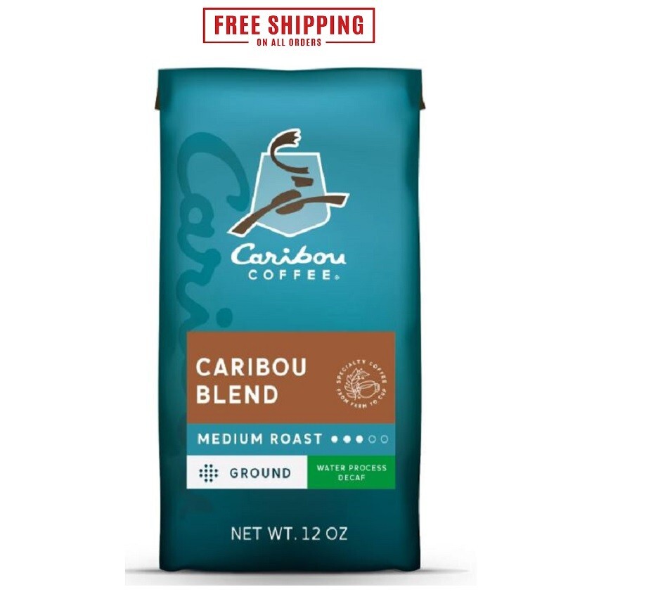 Caribou Coffee Decaf Caribou Blend Medium Roast Ground Coffee, Arabica 12 oz New