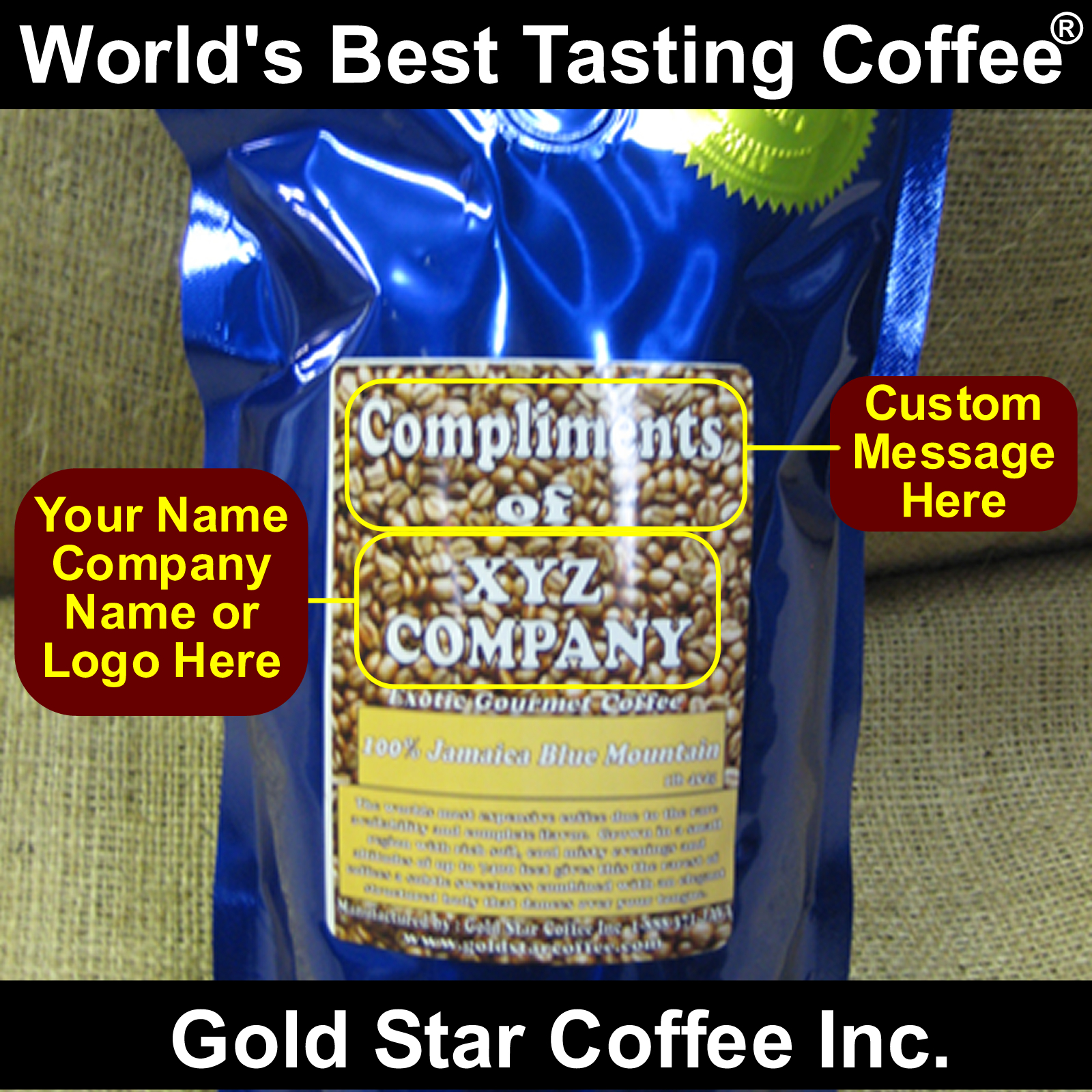 Custom Labeled Coffee with your Company Logo 10lb Jamaica Jamaican Blue Mountain