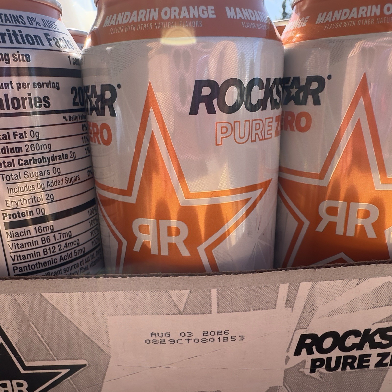 Rockstar Pure Zero Energy Drink Mandarin Orange 16 Fl Oz Cans (12 Pack) FREE SHP