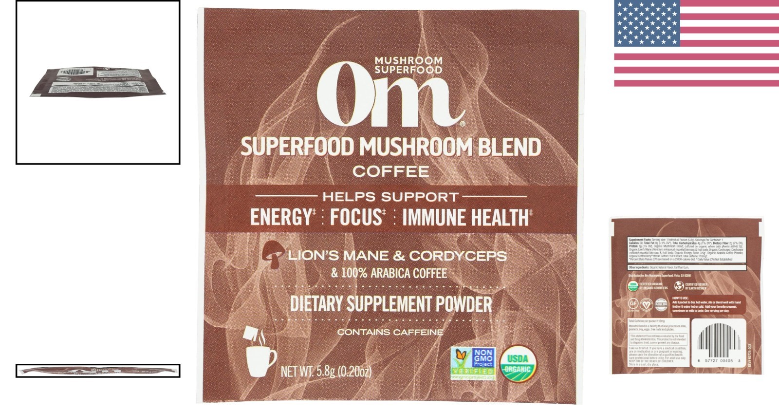 Unsweetened Organic Mushroom Coffee Drink Mix for Healthier Mornings – 0.21 OZ