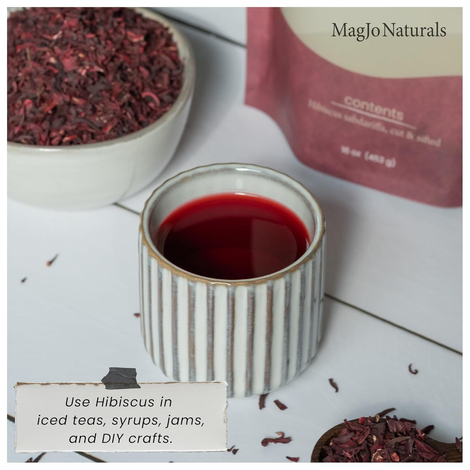 Magjo Naturals, Hibiscus Flowers 1LB (16 Oz) Hibiscus Tea Cut & Sifted Flowers,